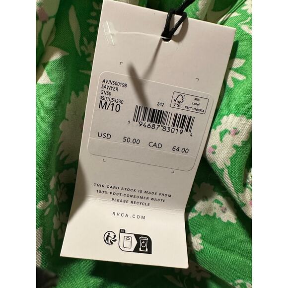 RVCA Sawyer Eco Viscose Shorts, Classic Floral Green, Women's Size 10, NWT - Picture 4 of 6